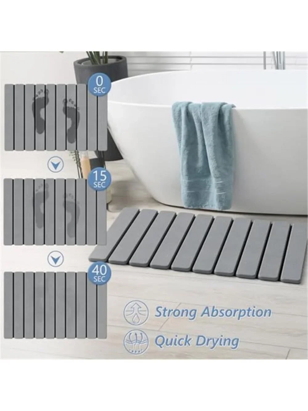 Stone Bath Mat Quick Dry Diatomaceous Earth Non Slip Foldable Bathroom